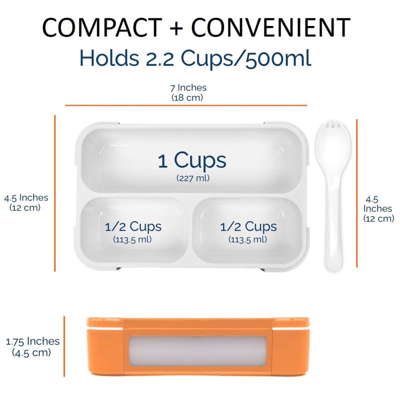 Kinsho Snack Containers - MINI Bento Box, Small Lunch Boxes for Kids Toddlers Boys Girls, Leakproof 3 Compartment Containers for Meal or Snacks, Day-Care Pre-School Travel, BPA Free, 2 Pack Set Coral Blue - Image 4